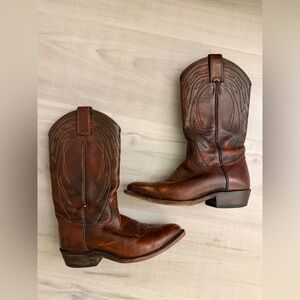 Frye Billy Pull On Brown Leather Cowboy Boots